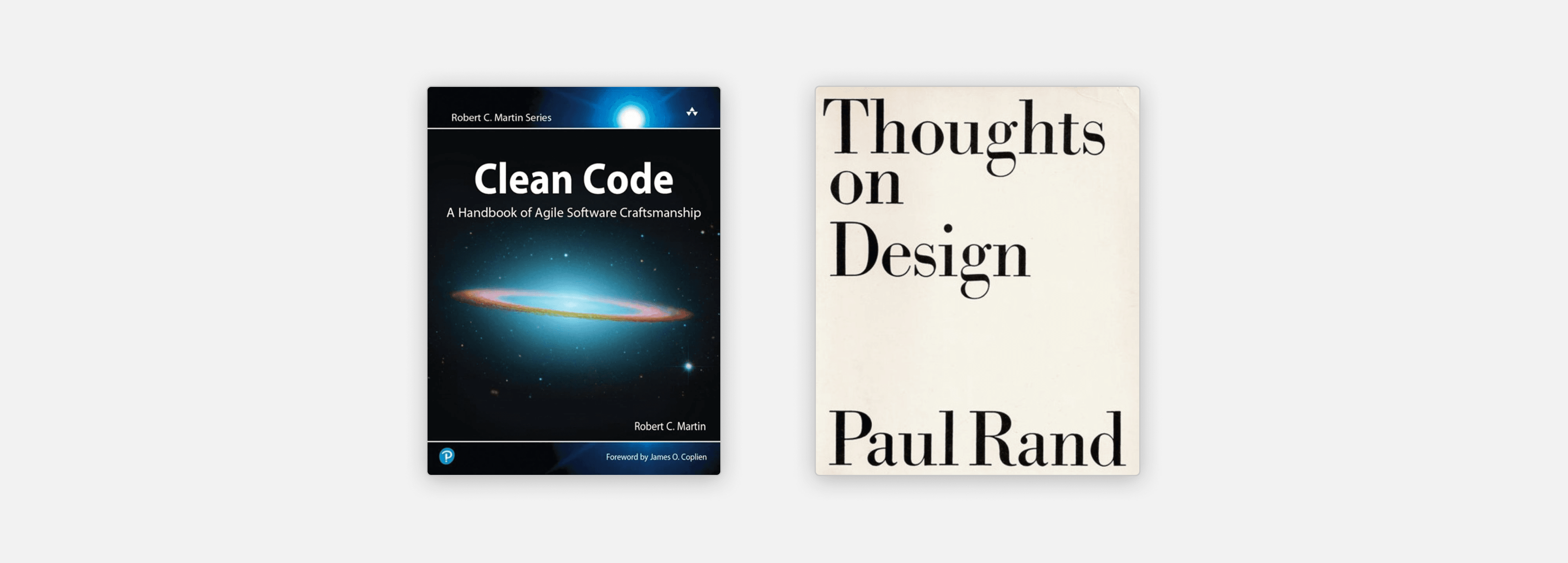 Covers of Clean Code by Robert C. Martin and Thoughts on Design by Paul Rand